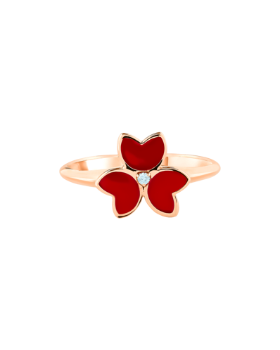 X by Molu Trifoglio Pırlantalı Kırmızı Mineli Yüzük 
