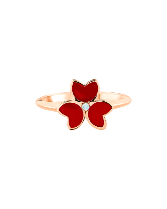 X by Molu Trifoglio Pırlantalı Kırmızı Mineli Yüzük 