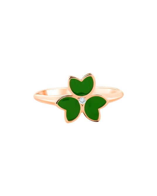 X by Molu Trifoglio Pırlantalı Yeşil Mineli Yüzük 