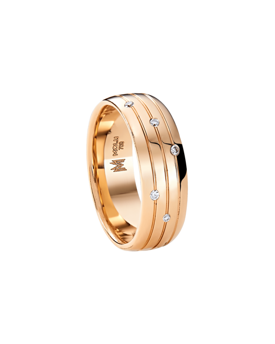 Molu Pırlantalı Bombeli Üç Kanallı Alyans