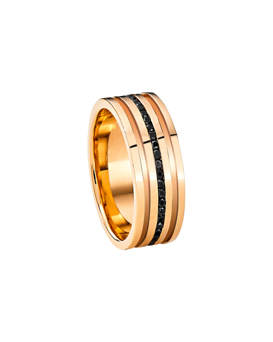 Molu Siyah Pırlantalı Üç Kanallı Alyans	