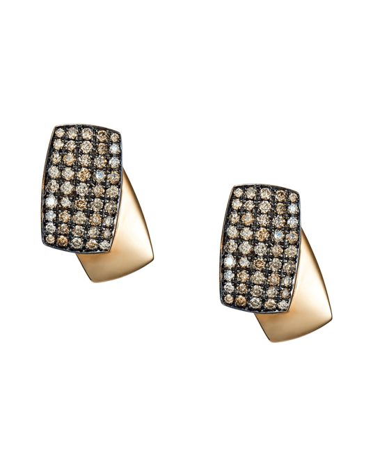 Molu Kahve Pırlantalı Dikdörtgen Pave Küpe