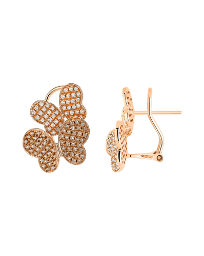 Molu Kahve ve Beyaz Pırlantalı Çift Kelebek Küpe	