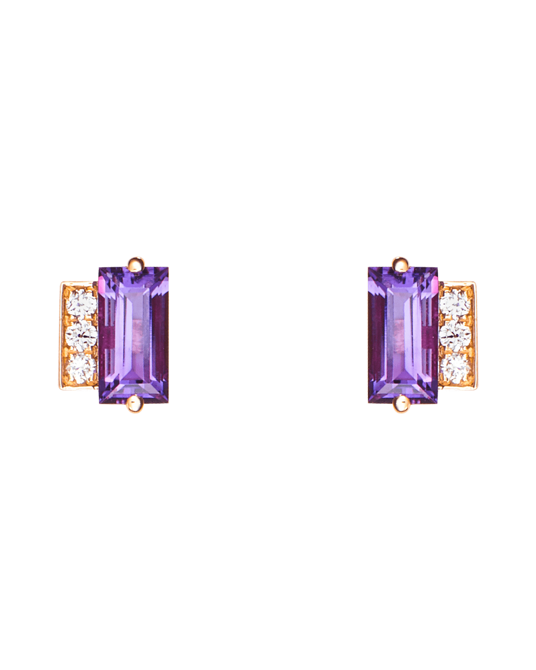 Molu Pırlantalı Ametistli Küpe	