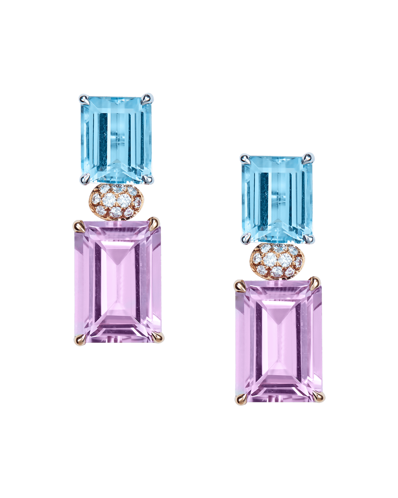 Molu Pırlantalı Kunzit ve Akuamarin Küpe