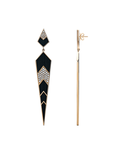 Molu Pırlantalı Siyah Karbonlu Küpe	