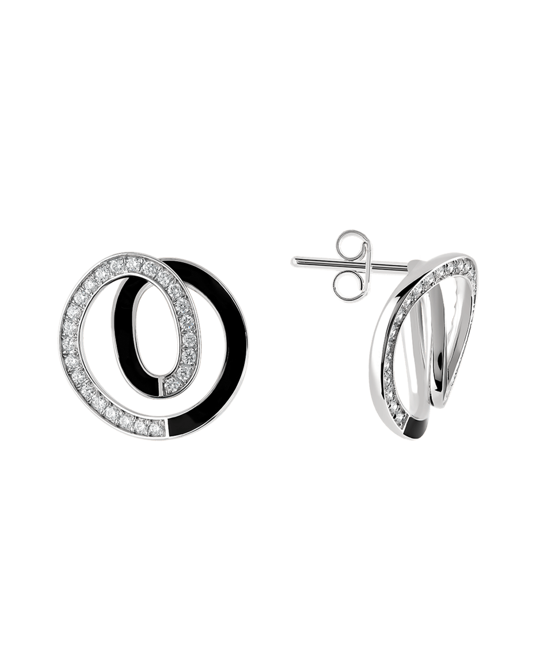 Molu Pırlantalı Siyah Mineli Helezon Küpe