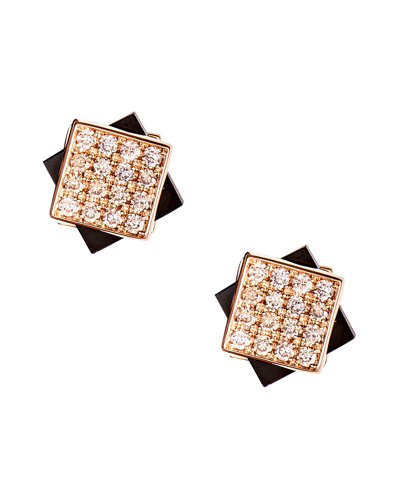 Molu Pırlantalı Siyah Mineli Kare Küpe	