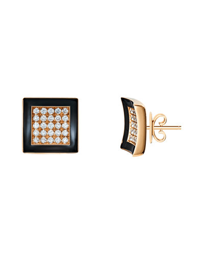 Molu Pırlantalı Siyah Mineli Kare Pave Küpe	