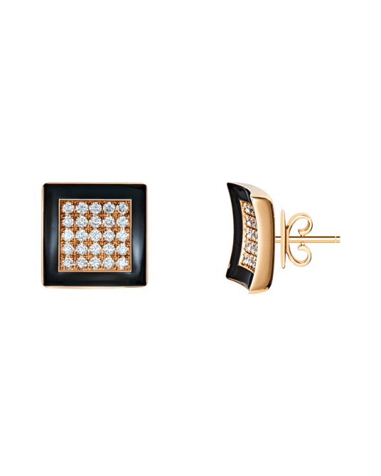 Molu Pırlantalı Siyah Mineli Kare Pave Küpe	