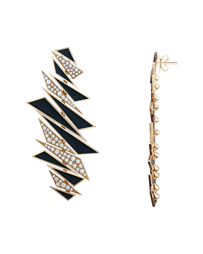 Molu Pırlantalı Siyah Mineli Küpe	