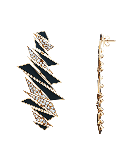 Molu Pırlantalı Siyah Mineli Küpe	