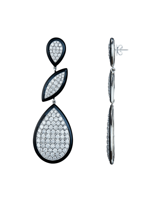 Molu Pırlantalı Siyah Mineli Pave Küpe	