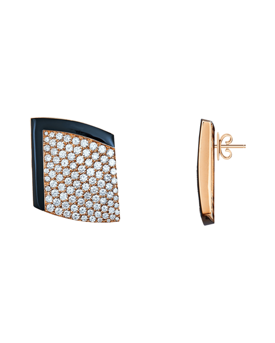 Molu Pırlantalı Siyah Mineli Pave Küpe	