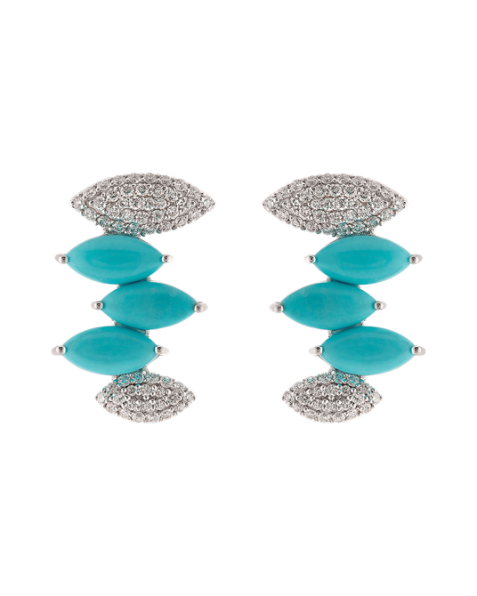 Molu Pırlantalı Turkuazlı Küpe