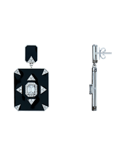 Molu Pırlantalı Zümrüt Kesim Tektaşlı Siyah Mineli Küpe	