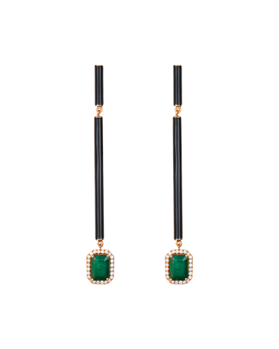 Molu Pırlantalı Zümrütlü Siyah Mineli Küpe	