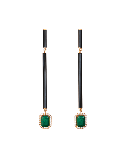 Molu Pırlantalı Zümrütlü Siyah Mineli Küpe	