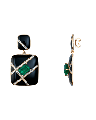 Molu Pırlantalı Zümrütlü Siyah Mineli Küpe	