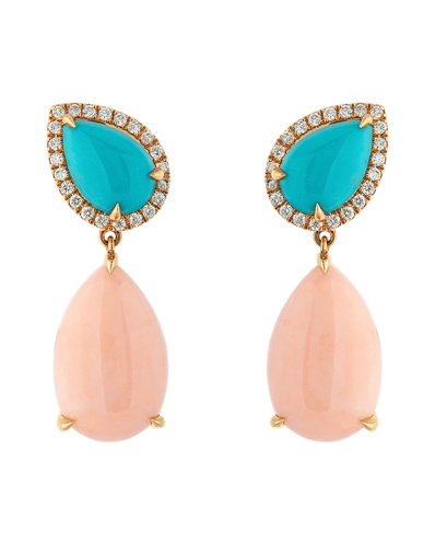 Molu Tropica Pırlantalı Damla Turkuaz ve Pembe Mercanlı Küpe