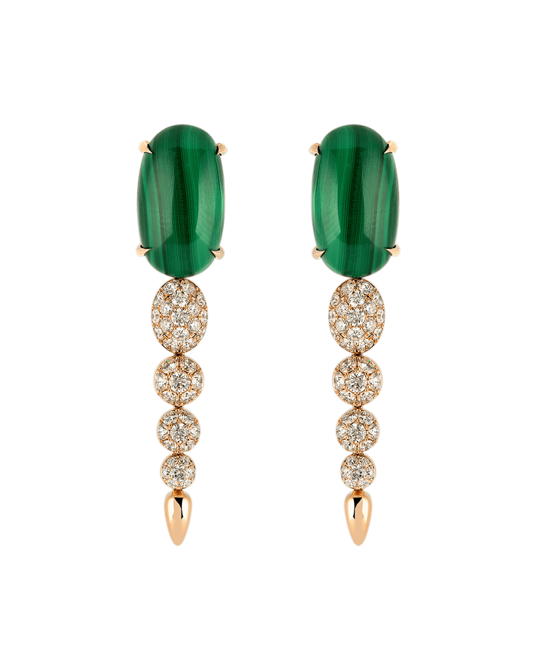 Molu Tropica Pırlantalı Malahitli Sallantılı Küpe