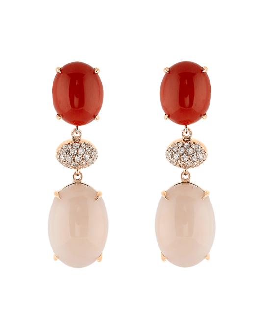 Molu Tropica Pırlantalı Mercanlı Sallantılı Küpe