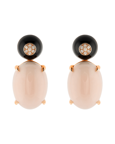 Molu Tropica Pırlantalı Pembe Mercanlı Siyah Mineli Küpe