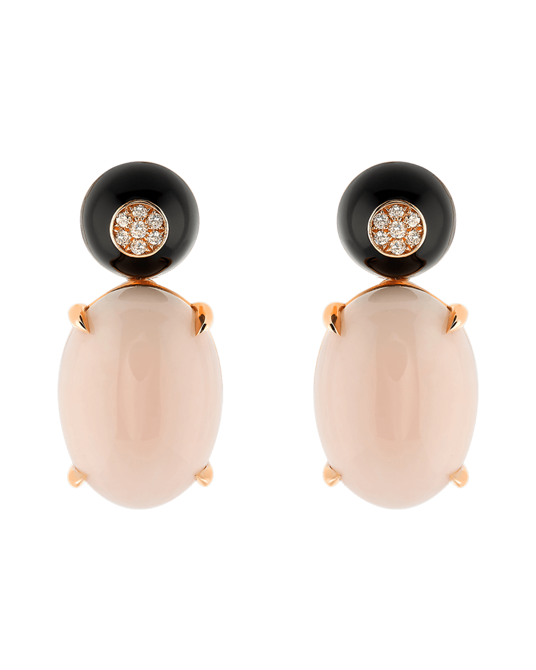 Molu Tropica Pırlantalı Pembe Mercanlı Siyah Mineli Küpe