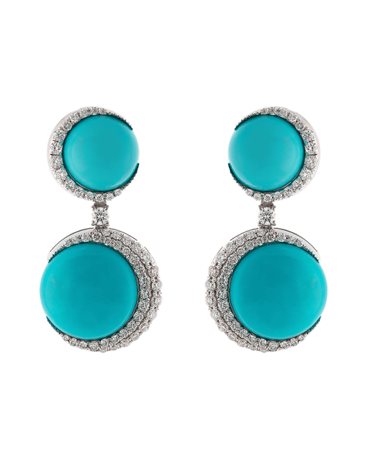 Molu Tropica Pırlantalı Turkuaz Sallantılı Küpe