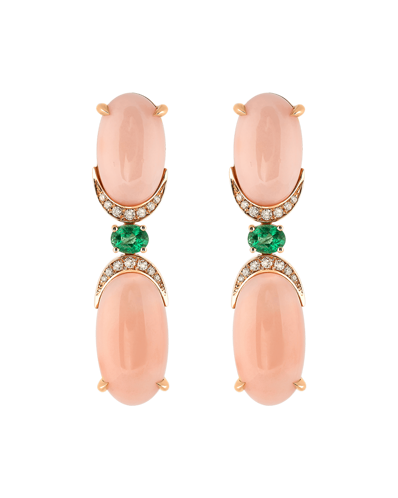 Molu Tropica Pırlantalı Zümrütlü Mercan Sallantılı Küpe