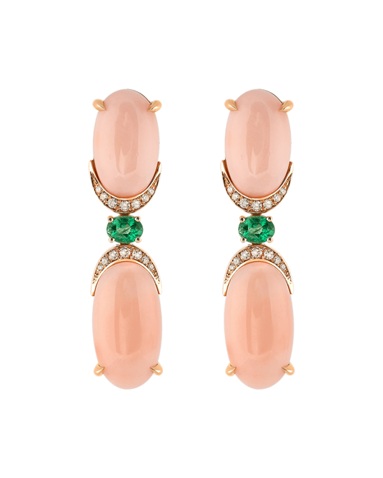 Molu Tropica Pırlantalı Zümrütlü Mercan Sallantılı Küpe