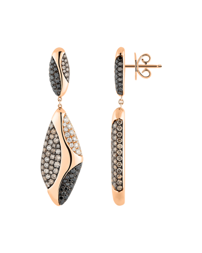 Molu Üç Renk Pırlantalı Sallantılı Küpe