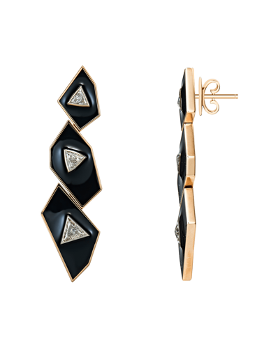 Molu Üçgen Pırlantalı Siyah Mineli Küpe