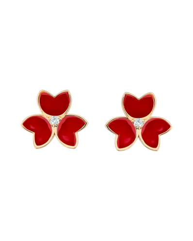 X by Molu Trifoglio Pırlantalı Kırmızı Mineli Küpe	