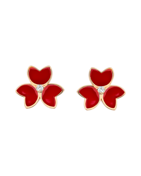 X by Molu Trifoglio Pırlantalı Kırmızı Mineli Küpe	