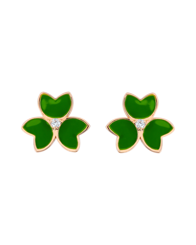 X by Molu Trifoglio Pırlantalı Yeşil Mineli Küpe	