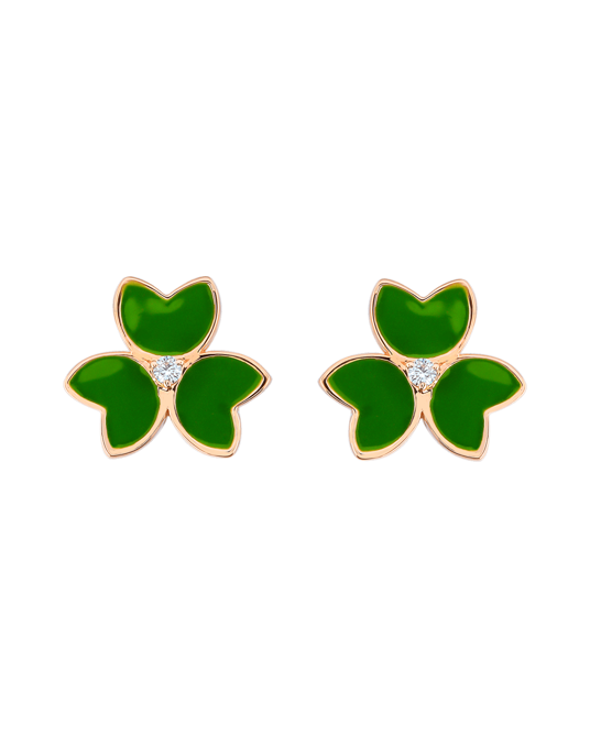 X by Molu Trifoglio Pırlantalı Yeşil Mineli Küpe	