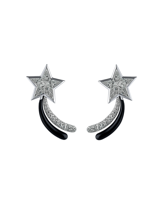 Picture of Molu Pırlantalı Siyah Mineli Yıldız Küpe