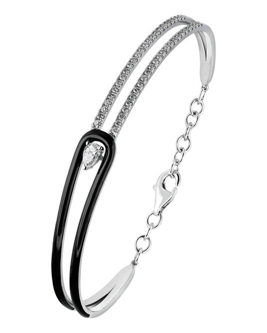 Picture of Molu Pırlantalı Çift Sıralı Siyah Mineli Kelepçe Bilezik