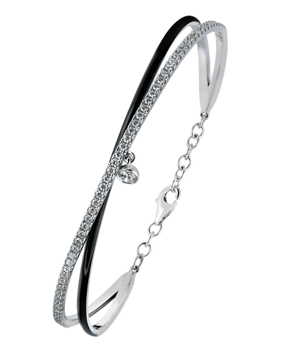 Picture of Molu Pırlantalı Siyah Mineli Çapraz Kelepçe Bilezik