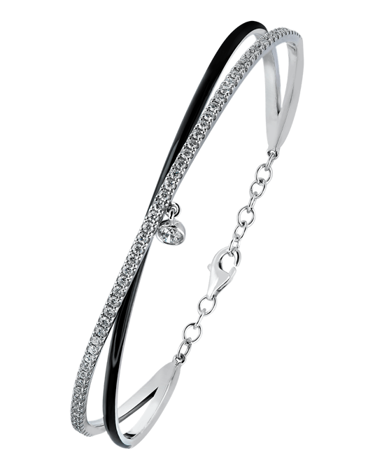 Picture of Molu Pırlantalı Siyah Mineli Çapraz Kelepçe Bilezik