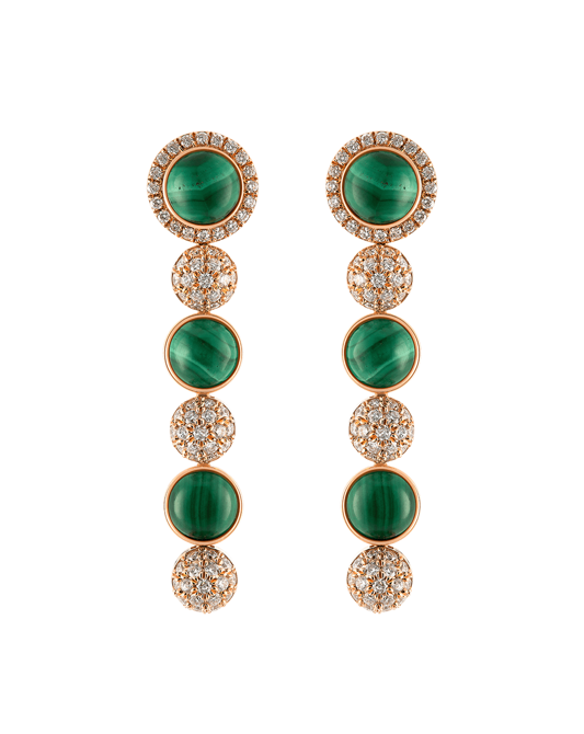 Picture of Tropica Colors Pırlantalı Malahitli Üç Taşlı Sallantılı Küpe