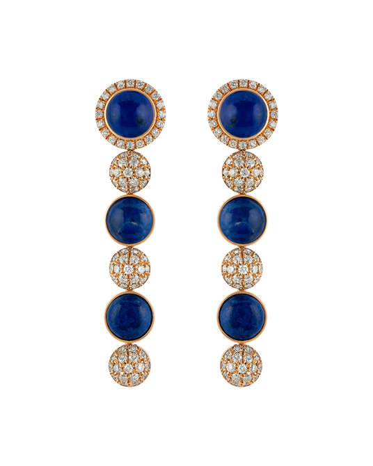 Picture of Tropica Colors Pırlantalı Lapis Lazuli Üç Taşlı Sallantılı Küpe