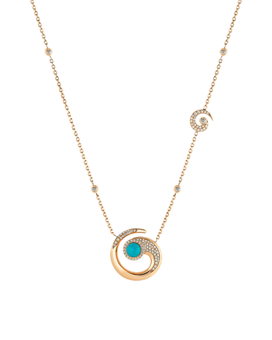 Tropica Pırlantalı Turkuazlı Spiral Kolye