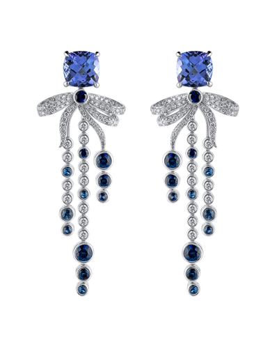 Picture of Today's Princess Pırlantalı Safirli Tanzanitli Sallantılı Kurdele Küpe