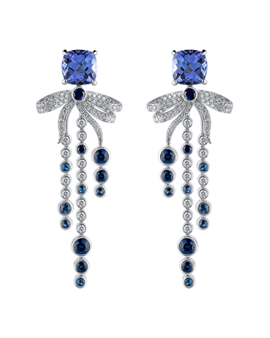 Picture of Today's Princess Pırlantalı Safirli Tanzanitli Sallantılı Kurdele Küpe