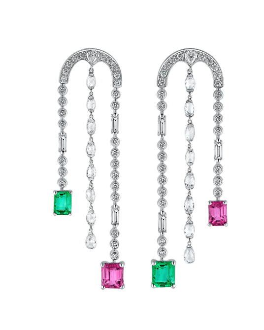 Picture of Today's Princess Pırlantalı Zümrüt ve Pembe Safirli Küpe