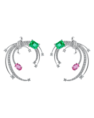 Picture of Today's Princess Pırlantalı Zümrütlü Pembe Safirli Küpe