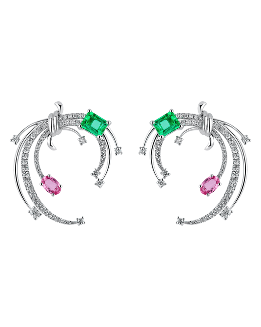 Picture of Today's Princess Pırlantalı Zümrütlü Pembe Safirli Küpe