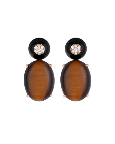 Picture of Tropica Colors Pırlantalı Kaplan Gözlü Siyah Mineli Küpe